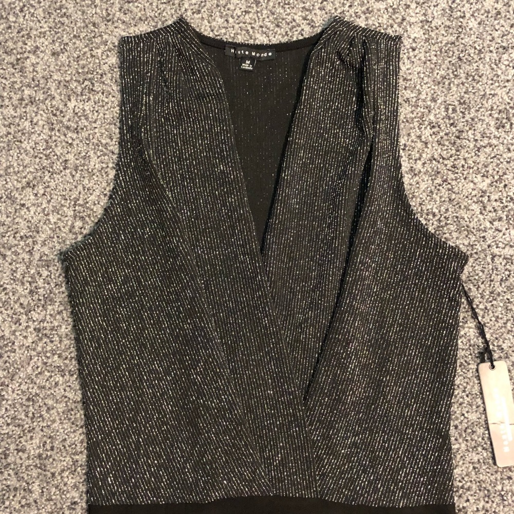 🌸4/$20🌸 Haute Monde Junior's Bodysuit Black/Gray Shimmer Size Medium NWT